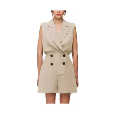(Women) Self-Portrait High-Waist Flared Short Jumpsuit - Vanilla Beige SWF322K05700