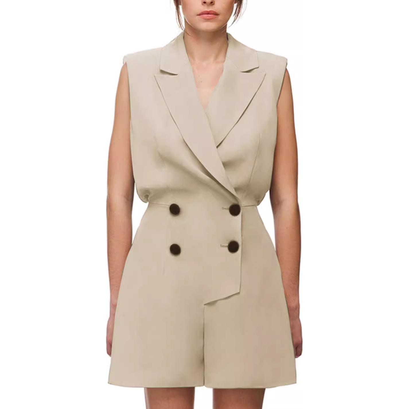 Lookbook (W) Self-Portrait 高腰喇叭短連身褲 - 香草米色 SWF322K05700