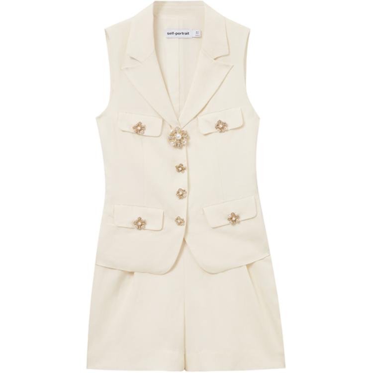 (Women) Self-Portrait  High-Waist Ivory White Jumpsuit - Minimalist & Elegant SWF353K00300