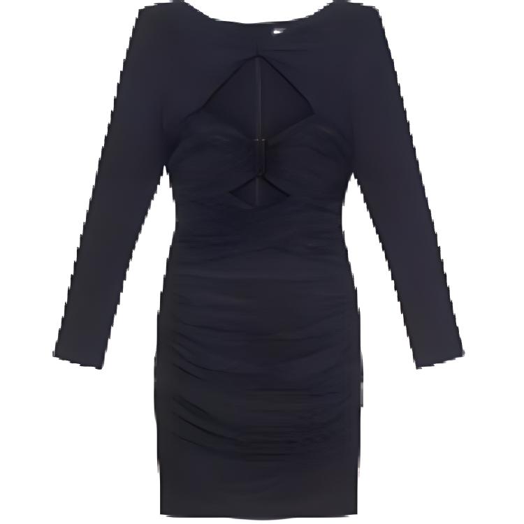 (Women) Self-Portrait  High-Waist Long-Sleeve Black Pullover Dress. SWF343Y07300