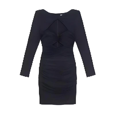 (Women) Self-Portrait High-Waist Long-Sleeve Black Pullover Dress. SWF343Y07300