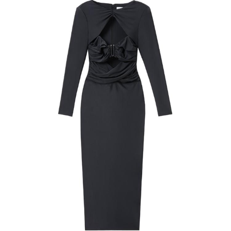 Order (Women) Self-Portrait  High-Waist Long-Sleeve Dress in Classic Black. SWF343Y10200