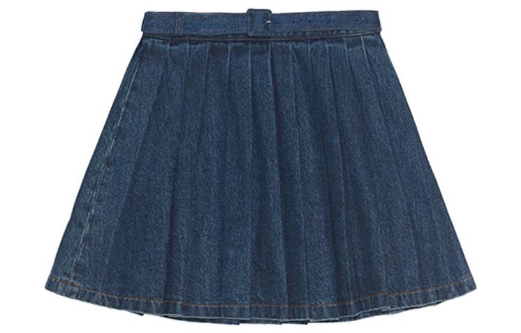 (Women) Self-Portrait  High-Waist Pleated Denim Mini Skirt in Blue. SWF343Q00700