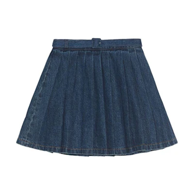 (Women) Self-Portrait High-Waist Pleated Denim Mini Skirt in Blue. SWF343Q00700