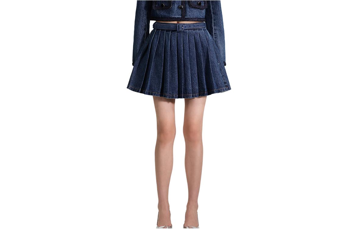 Order (W) Self-Portrait 高腰褶皱蓝色牛仔迷你裙. SWF343Q00700