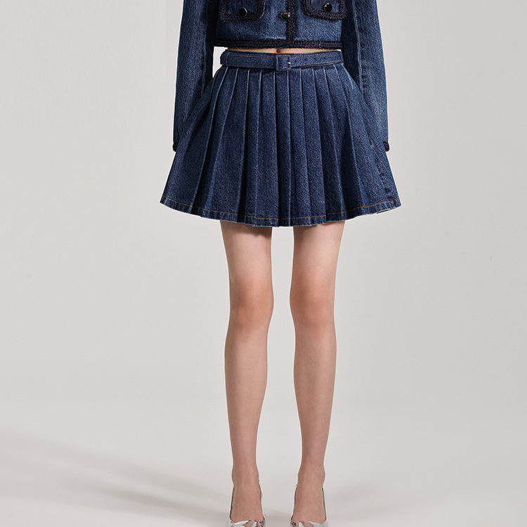 Details for (W) Self-Portrait 高腰褶皱蓝色牛仔迷你裙. SWF343Q00700