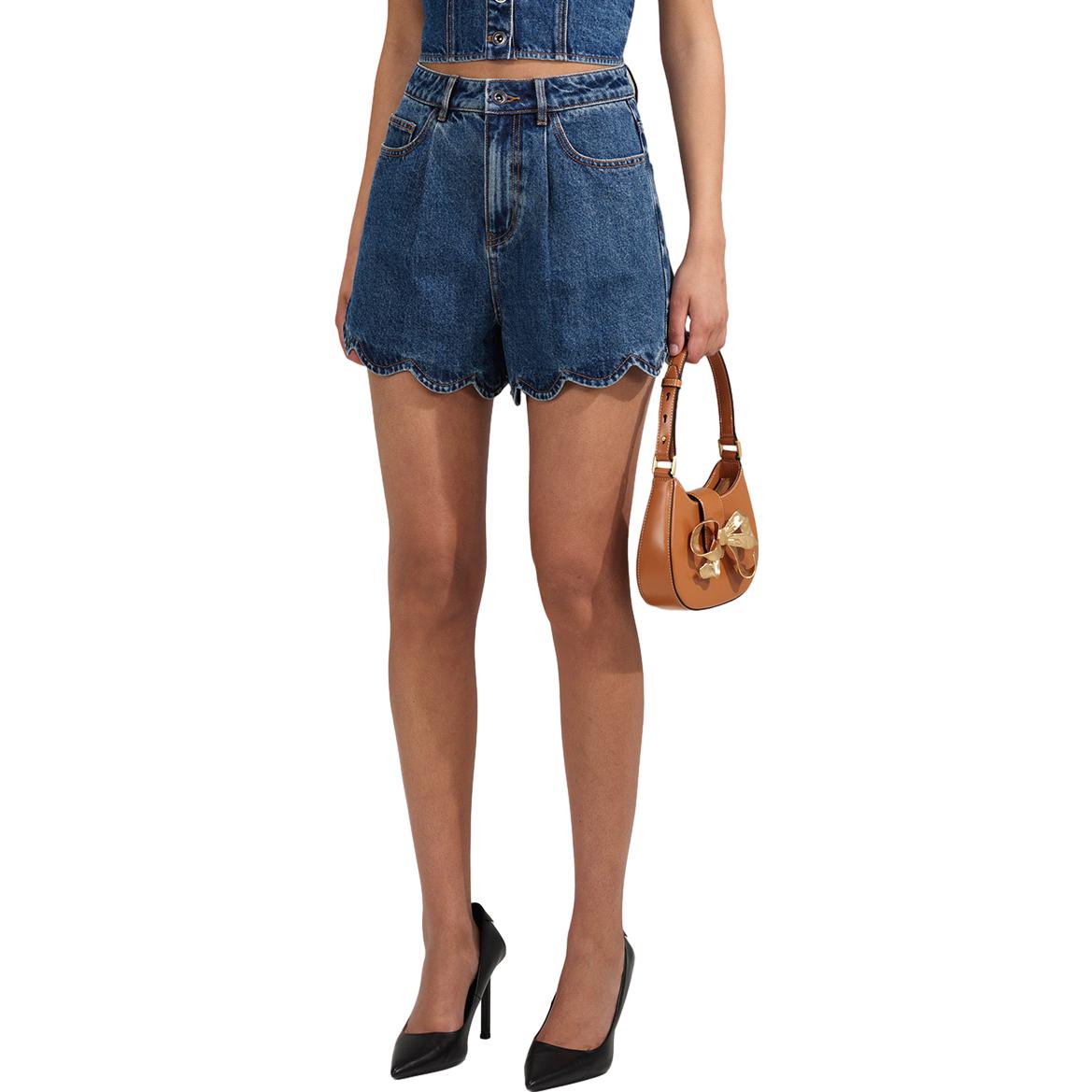 Lookbook (W) Self-Portrait 高腰荷葉邊牛仔短褲 藍色 SWF341K00200574