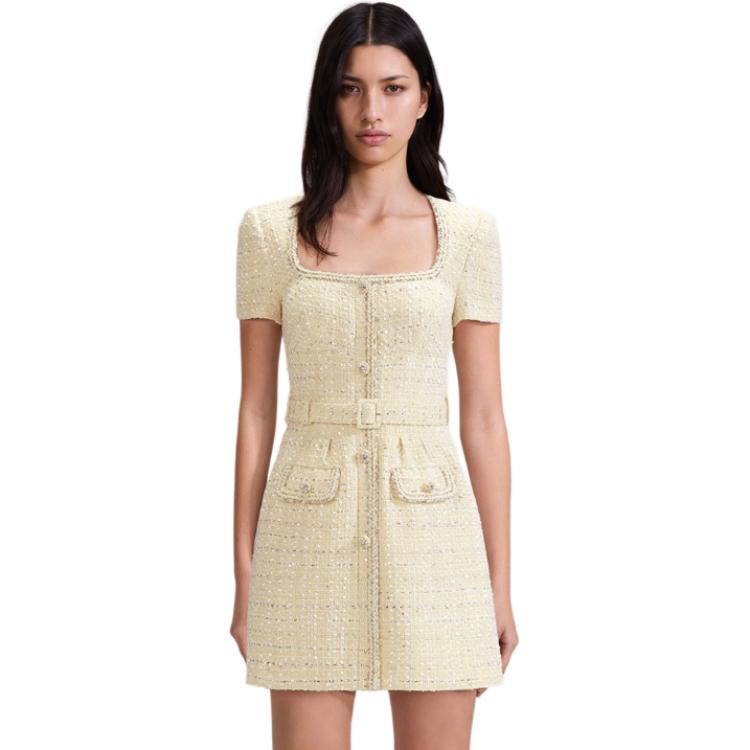 (Women) Self-Portrait  High-Waist Short-Sleeve Dress Cream Yellow SWF343Y10700 圖 3