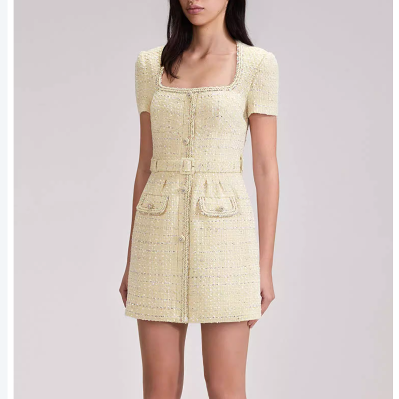 (Women) Self-Portrait  High-Waist Short-Sleeve Dress Cream Yellow SWF343Y10700 圖 4