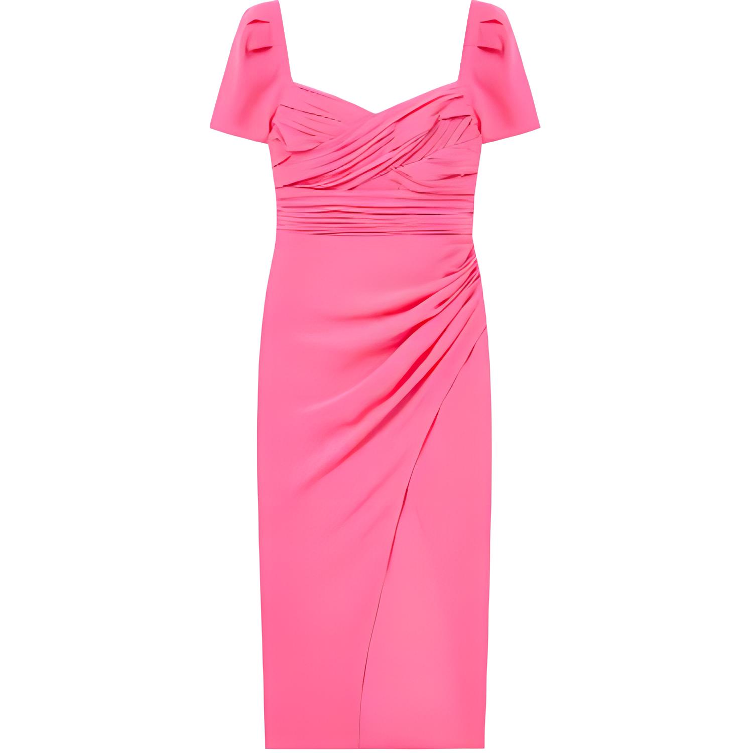 (Women) Self-Portrait  High-Waist Short Sleeve Dress Neon Pink SWF343Y05900