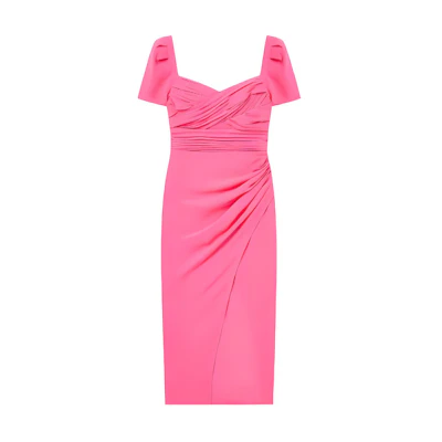 (Women) Self-Portrait High-Waist Short Sleeve Dress Neon Pink SWF343Y05900