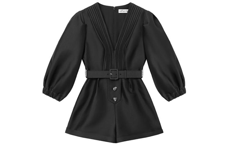 (Women) Self-Portrait  High-Waist V-Neck Jumpsuit in Classic Black. SWF352K01300