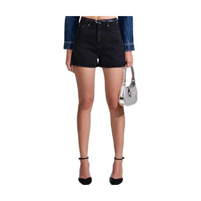 (Women) Self-Portrait High-Waisted Distressed Black Denim Shorts SWF342K01500