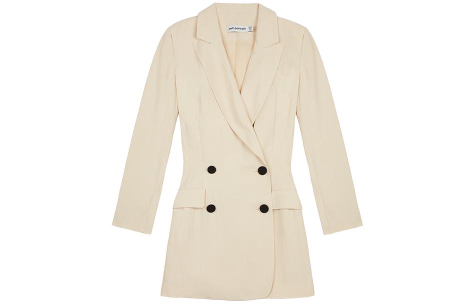 (Women) Self-Portrait  High-Waisted Double-Breasted Blazer in Vanilla Almond. SWF335Y07600