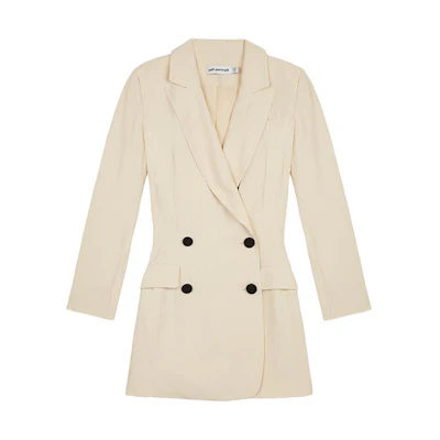 (Women) Self-Portrait High-Waisted Double-Breasted Blazer in Vanilla Almond. SWF335Y07600