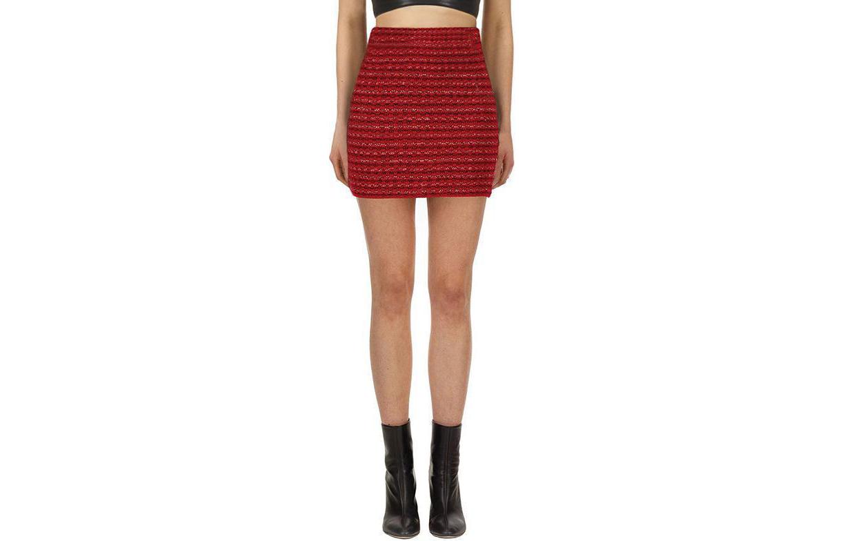 (Women) Self-Portrait  High-Waisted Knit Bodycon Skirt Burgundy Red Casual. SWF336M11400