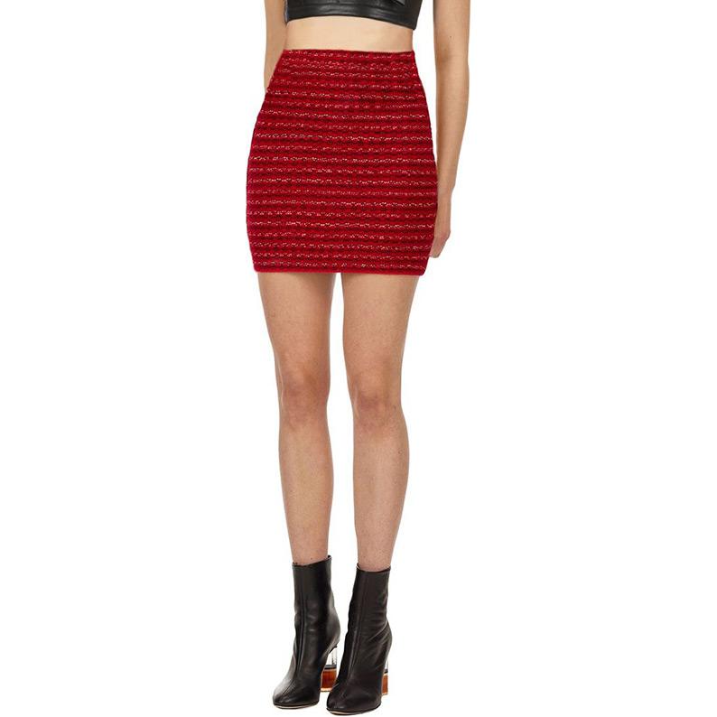 (Women) Self-Portrait  High-Waisted Knit Bodycon Skirt Burgundy Red Casual. SWF336M11400 圖 3