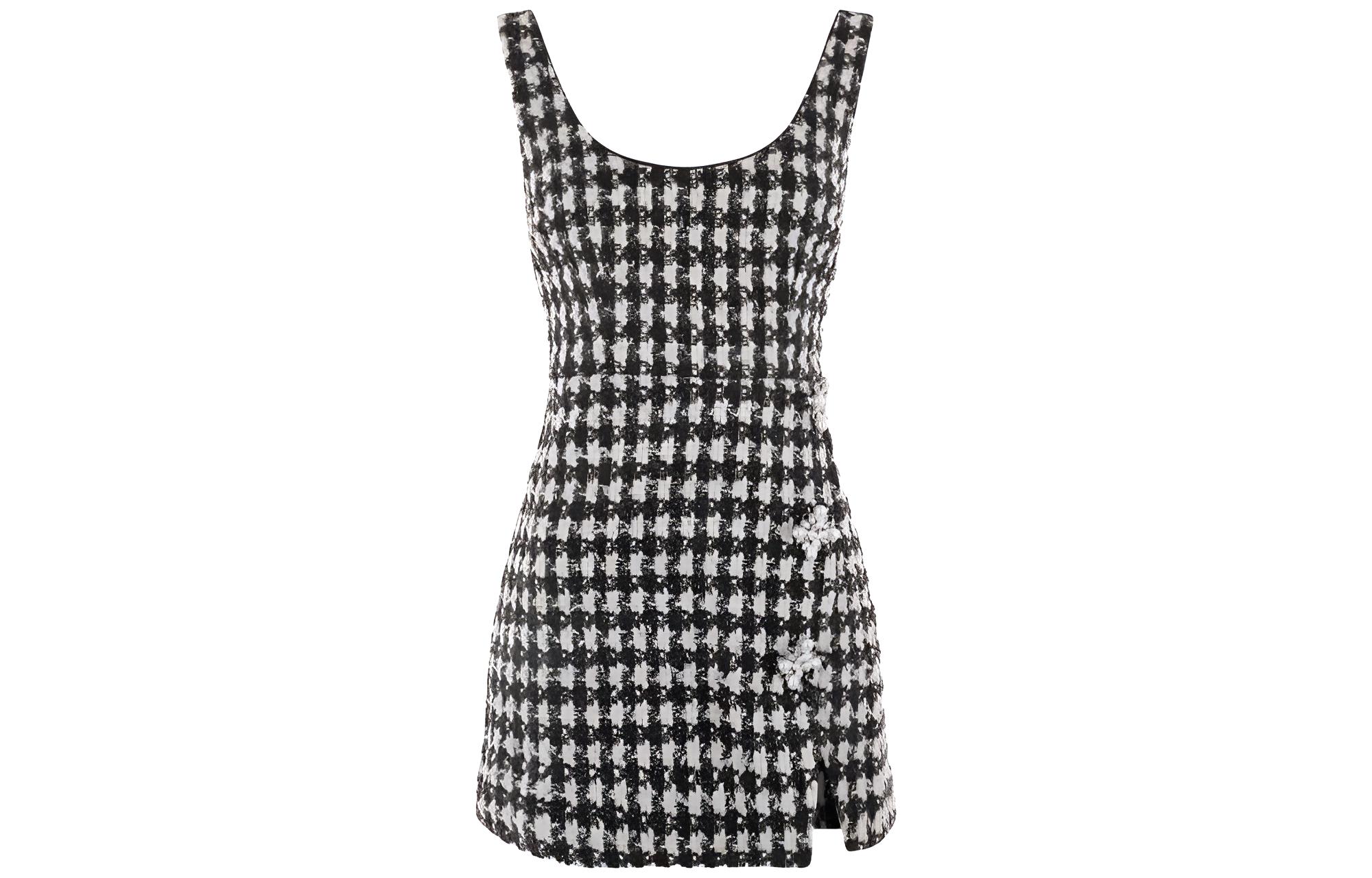 (Women) Self-Portrait  Houndstooth Floral Sleeveless Mini Dress. AW23150SBBLACK