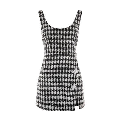(Women) Self-Portrait Houndstooth Floral Sleeveless Mini Dress. AW23150SBBLACK