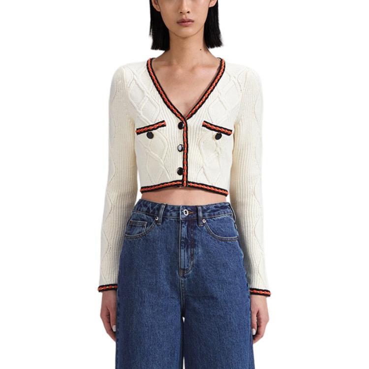 (Women) Self-Portrait  Ivory Colorblock V-Neck Knitted Cardigan Long Sleeve. SWF342M05200 圖 2