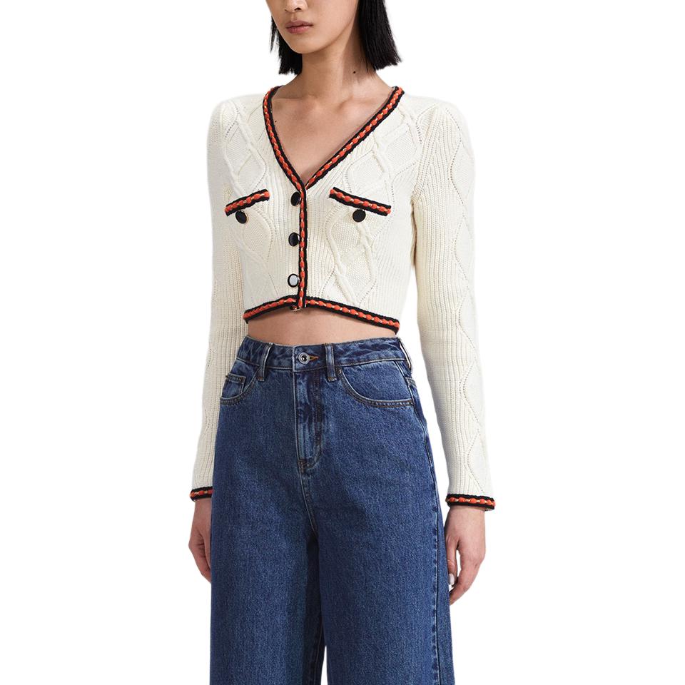 (Women) Self-Portrait  Ivory Colorblock V-Neck Knitted Cardigan Long Sleeve. SWF342M05200 圖 3