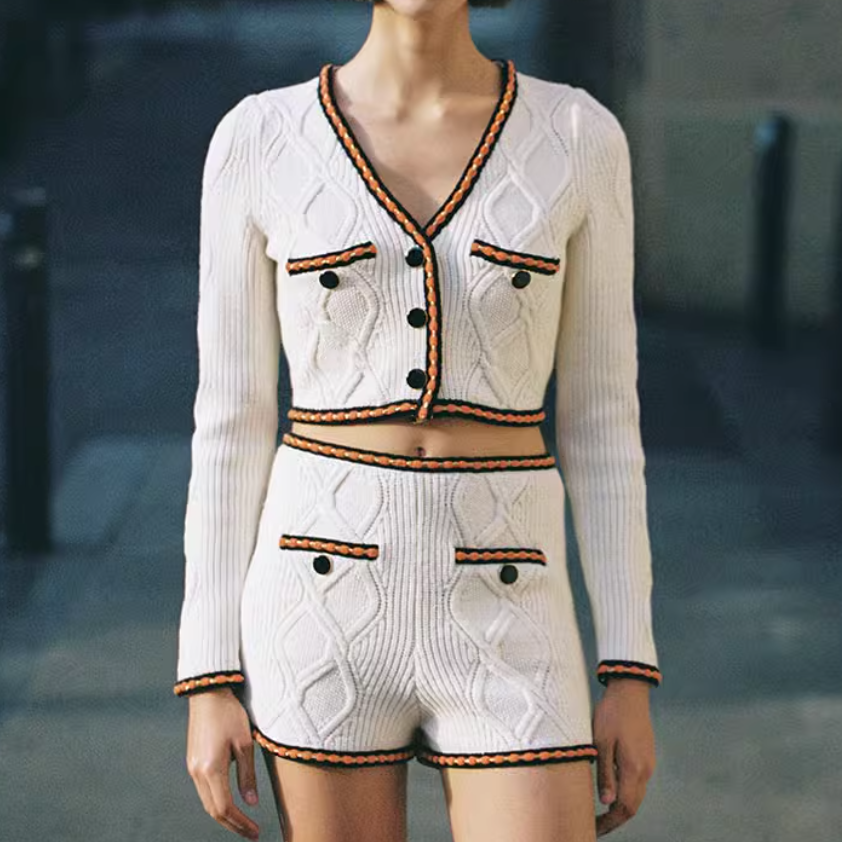 (Women) Self-Portrait  Ivory Colorblock V-Neck Knitted Cardigan Long Sleeve. SWF342M05200 圖 5