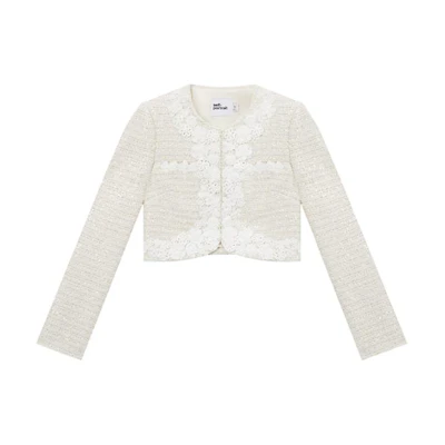 (Women) Self-Portrait Ivory Lace Knit Long Sleeve Cardigan Sweater SWF351T00600