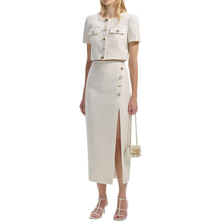 (Women) Self-Portrait  Ivory Tweed Short Cropped Jacket with Round Neck & Buttons SWF351T01300 圖 3