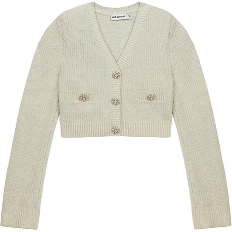 (Women) Self-Portrait  Ivory White Button-Up Knit Cardigan - Versatile Chic Style SWF336M00100 圖 2
