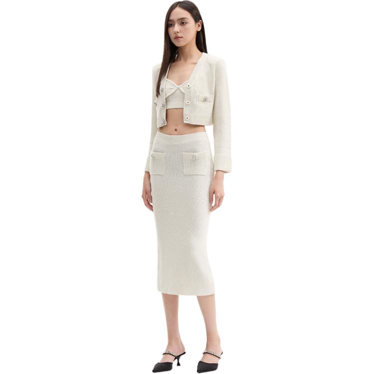 (Women) Self-Portrait  Ivory White Button-Up Knit Cardigan - Versatile Chic Style SWF336M00100 圖 5