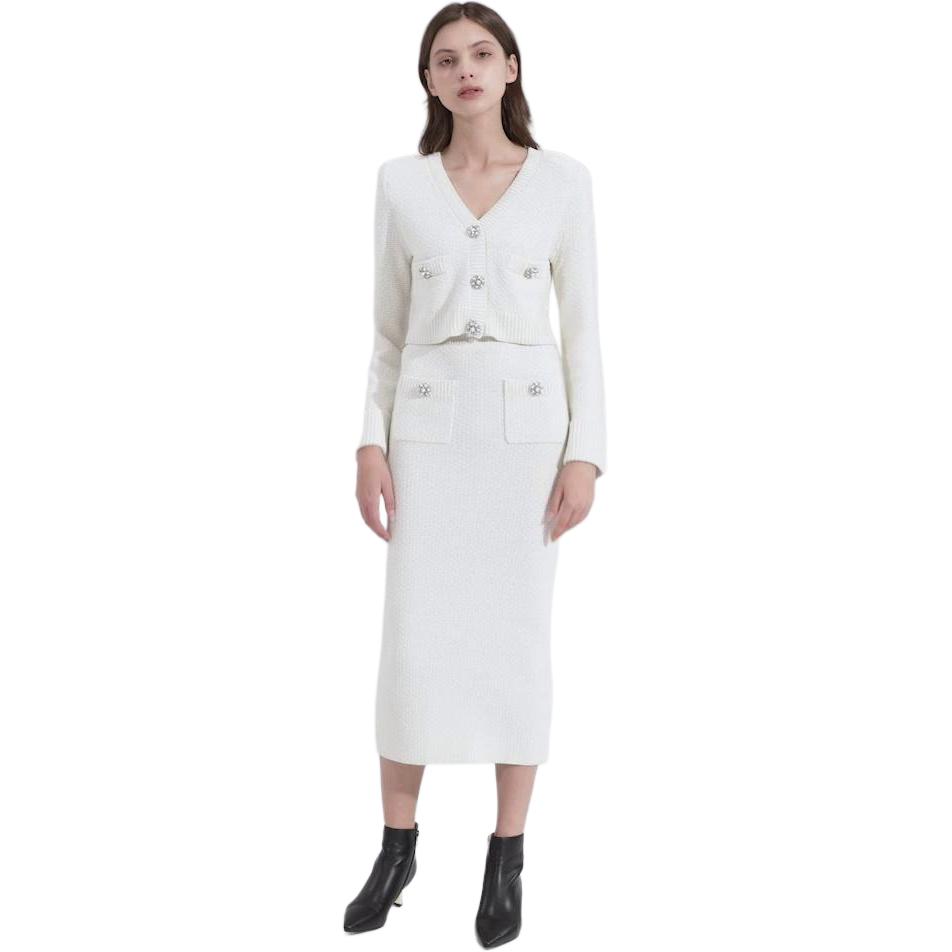 (Women) Self-Portrait  Ivory White Button-Up Knit Cardigan - Versatile Chic Style SWF336M00100 圖 6