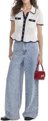 (W) Self-Portrait Cardigan Rajut Ivory Putih Kombinasi Lengan Pendek. SWF353M02100 Lookbook (W) Self-Portrait Cardigan Rajut Ivory Putih Kombinasi Lengan Pendek. SWF353M02100