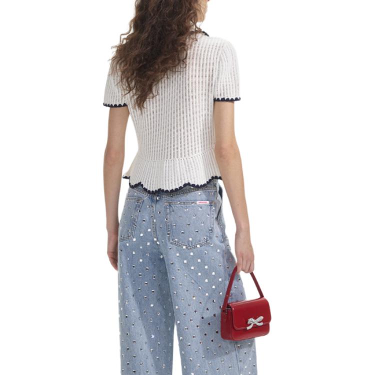 Shop (W) Self-Portrait Cardigan Rajut Ivory Putih Kombinasi Lengan Pendek. SWF353M02100