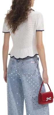 (W) Self-Portrait Cardigan Rajut Ivory Putih Kombinasi Lengan Pendek. SWF353M02100 Shop (W) Self-Portrait Cardigan Rajut Ivory Putih Kombinasi Lengan Pendek. SWF353M02100