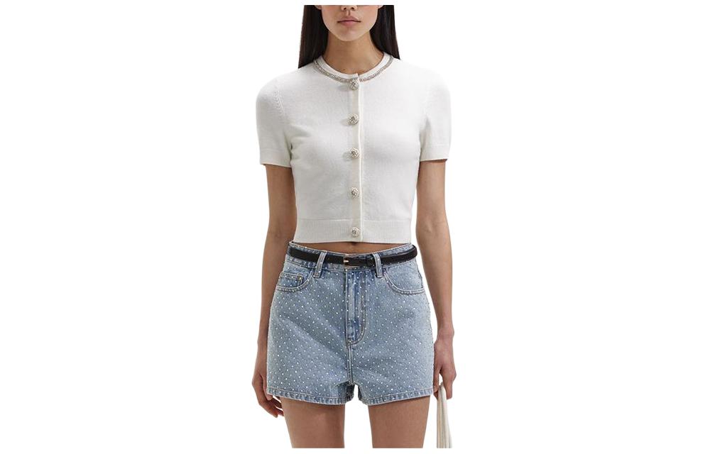 (Women) Self-Portrait  Ivory White Cropped Cardigan Sweater. SWF352M05300