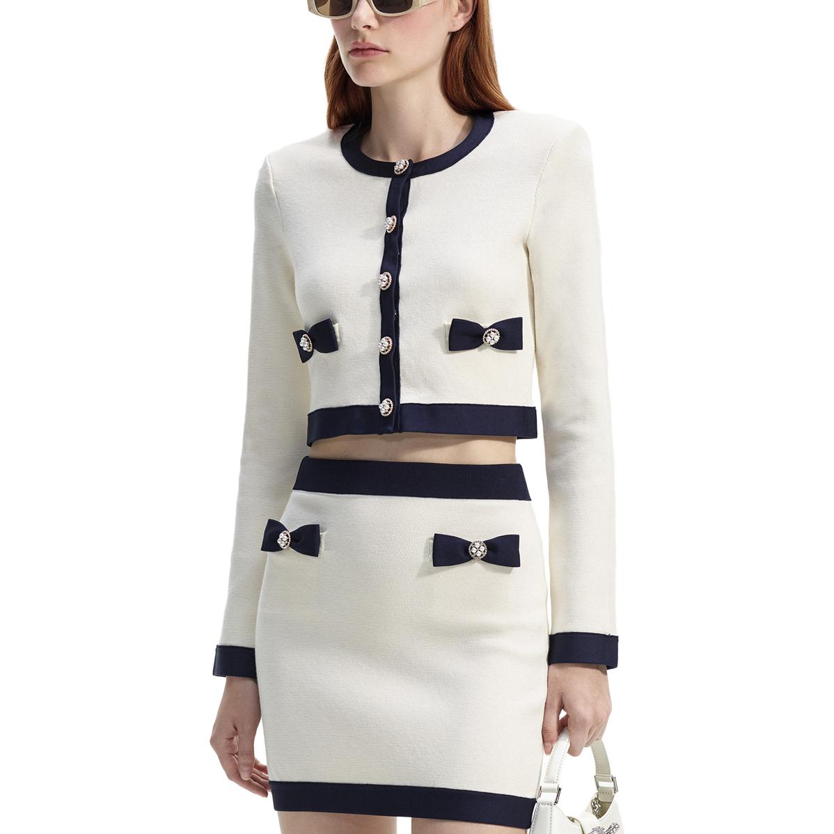 Lookbook (W) Self-Portrait 象牙白針織開衫 長袖短款式 SWF351M02400