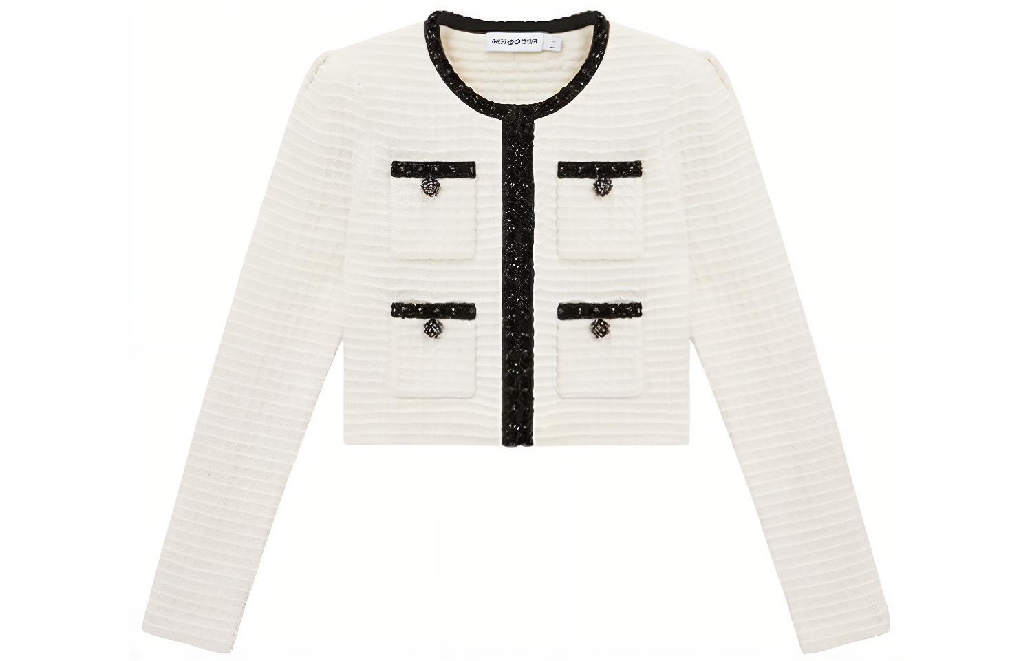 (Women) Self-Portrait  Ivory White Knit Crewneck Long Sleeve Sweater SWF351M01300