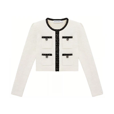 (Women) Self-Portrait Ivory White Knit Crewneck Long Sleeve Sweater SWF351M01300