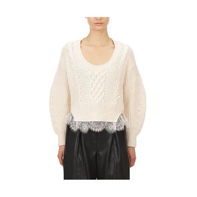(Women) Self-Portrait Ivory White Lace Knit Pullover Sweater - Fall/Winter Trendy Style SWF325M20000