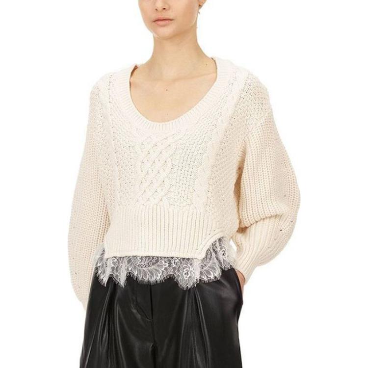 Lookbook (W) Self-Portrait Ivory White Lace Knit Sweater - Gaya Musim Luruh/Sejuk Terkini SWF325M20000