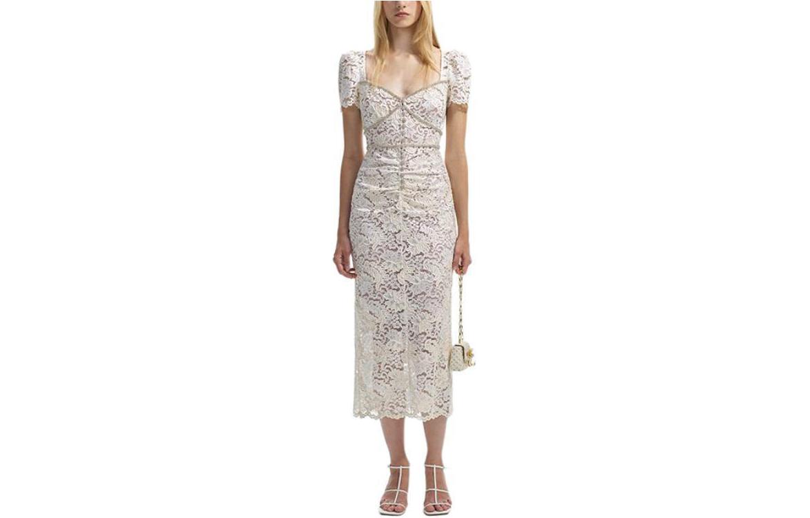 (Women) Self-Portrait  Ivory White Lace Midi Dress with Crystal Detailing SWF351Y04500 圖 2