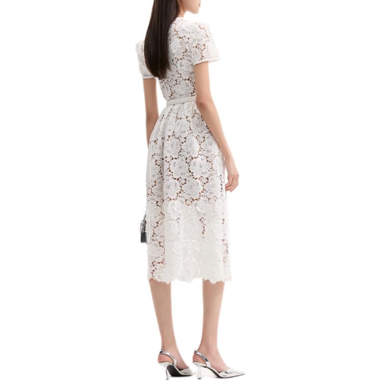 (Women) Self-Portrait  Ivory White Lace Midi Dress Short Sleeve Round Neck SWF353Y06100 圖 4