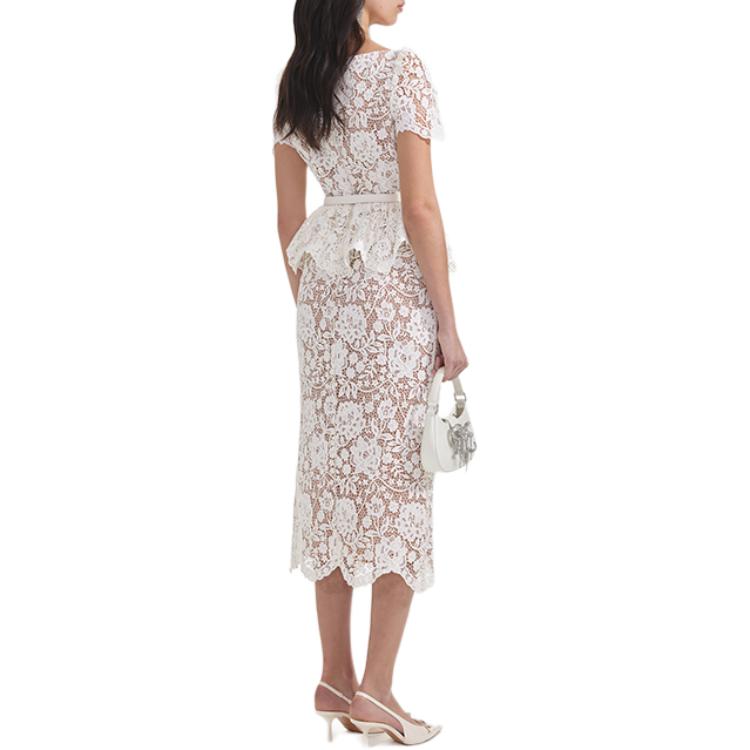 (Women) Self-Portrait  Ivory White Lace Midi Dress with Collar and Short Sleeves SWF353Y06300 圖 4