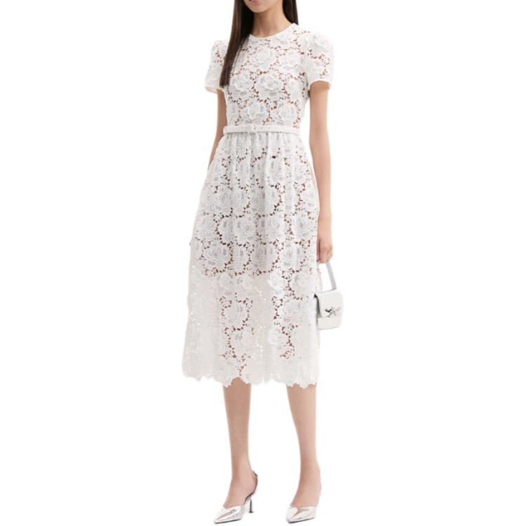 (Women) Self-Portrait  Ivory White Lace Midi Dress Short Sleeve Round Neck SWF353Y06100 圖 5