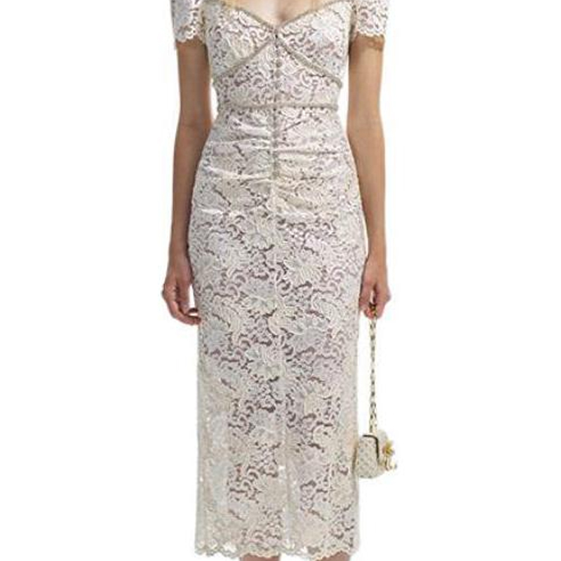 (Women) Self-Portrait  Ivory White Lace Midi Dress with Crystal Detailing SWF351Y04500 圖 6