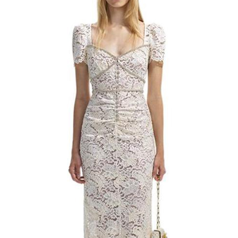 (Women) Self-Portrait  Ivory White Lace Midi Dress with Crystal Detailing SWF351Y04500 圖 7