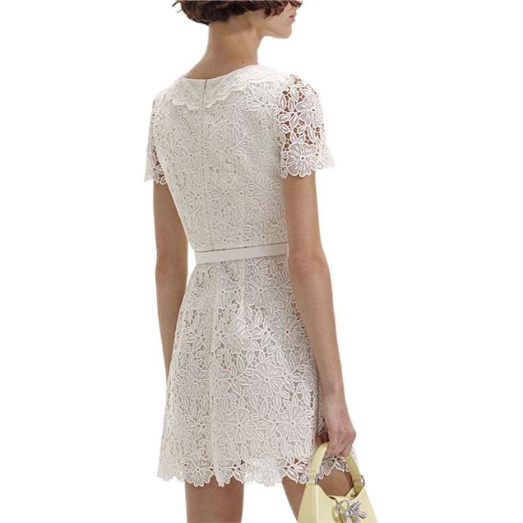 (Women) Self-Portrait  Ivory White Lace Square-Neck Short-Sleeve Mini Dress SWF352Y13100 圖 4