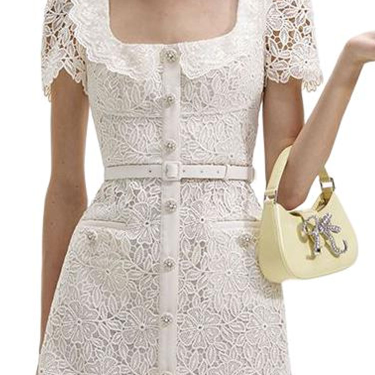 (Women) Self-Portrait  Ivory White Lace Square-Neck Short-Sleeve Mini Dress SWF352Y13100 圖 6