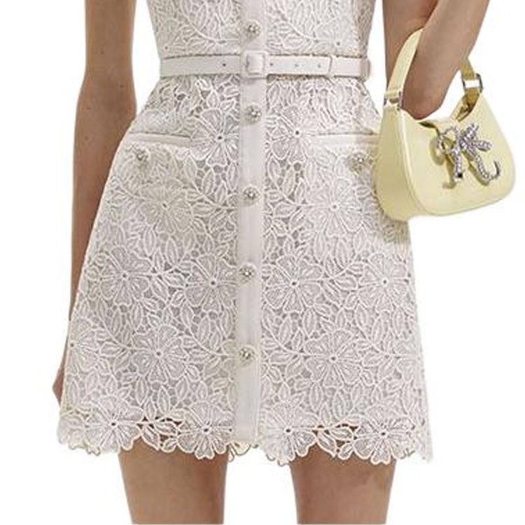 (Women) Self-Portrait  Ivory White Lace Square-Neck Short-Sleeve Mini Dress SWF352Y13100 圖 7