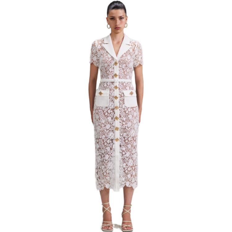 (Women) Self-Portrait  Ivory White Lace V-Neck Midi Short-Sleeve Dress SWF341Y10600 圖 3